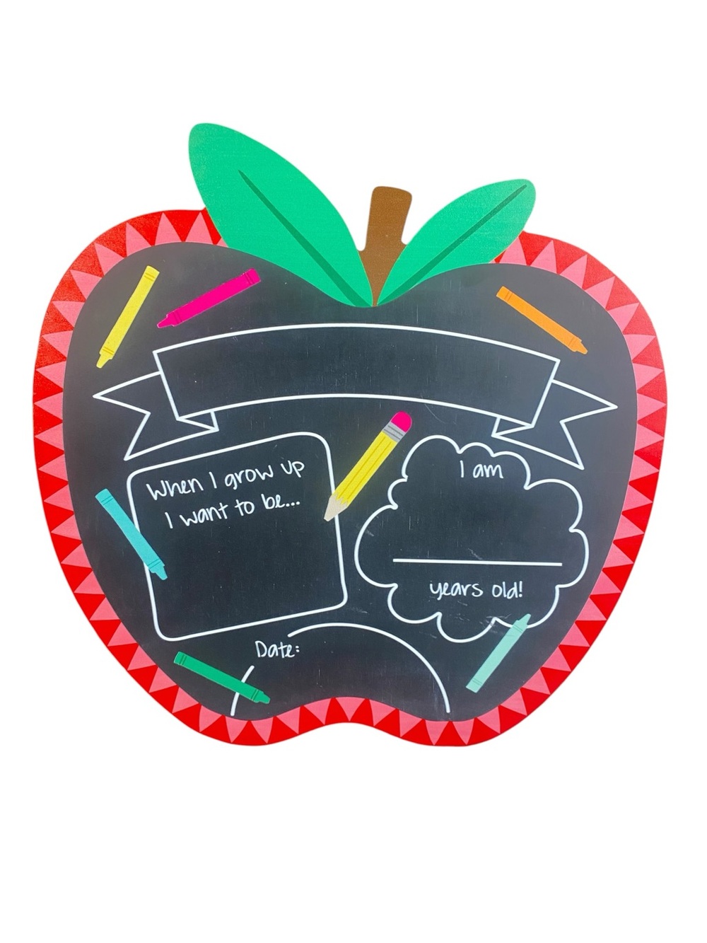 Apple Shaped Chalkboard First Day Last Day of School Sign Re-Usable Photo Prop